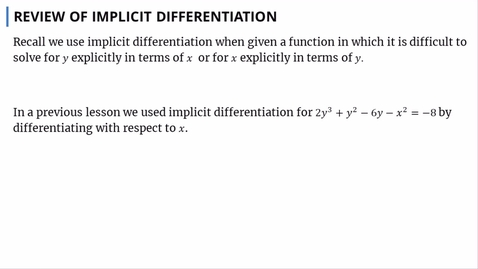 Thumbnail for Implicit Differentiation with Respect to y (Part 1)