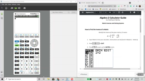Thumbnail for Alg 2: 4.11.M  Matrix Inverse using TI-84 Calculator