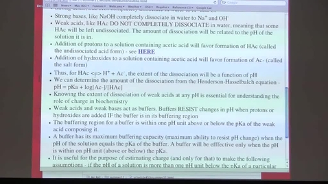 Thumbnail for entry BB 450 Lecture 2 - Buffers and Henderson Hasselbalch