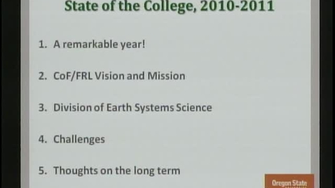 Thumbnail for entry Fall 2010 College of Forestry All-College Meeting