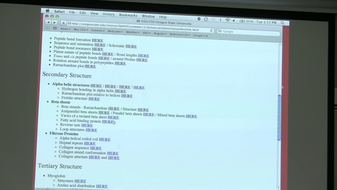 Thumbnail for entry BB 450/550 Lecture 2 for June 21, 2011 - Protein Structure I &amp; II