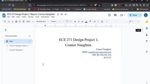 Thumbnail for ECE 271 Design Project 1 Report, Connor Naughten 