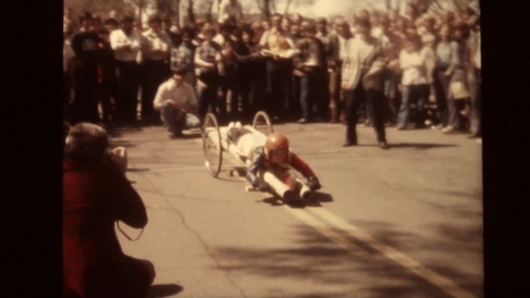 Thumbnail for &quot;Recycled Racers&quot; rolling past the Kerr Library, April 10, 1975