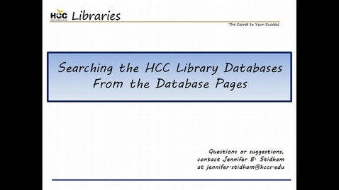 Thumbnail for Searching the HCC Library Databases From the Database Pages