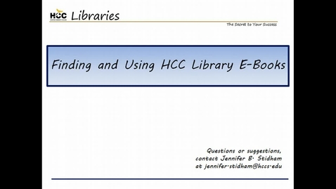 Thumbnail for entry Finding and Using HCC Library E-Books