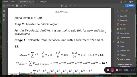 Thumbnail for entry Chapter 13: Two-Factor ANOVA Hypothesis Test Part 2