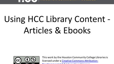 Thumbnail for Using HCC Library Materials in Your Online Courses - E-Books and Articles
