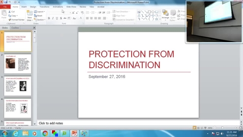 Thumbnail for Protection from Discrimination: Professor Tannahill's Lecture of September 27, 2016