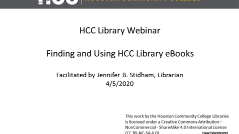 Thumbnail for HCC Library Webinar - Library eBooks