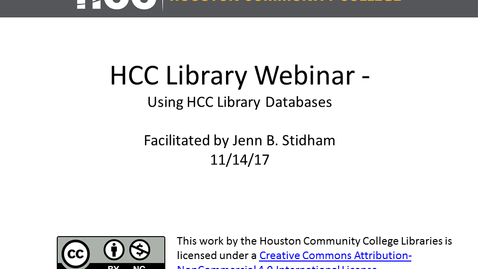 Thumbnail for entry HCC Library Webinar - Using HCC Library Databases to Find Journal Articles and More!