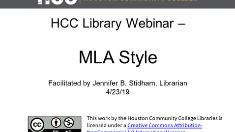 Thumbnail for HCC Library Webinar - MLA Format