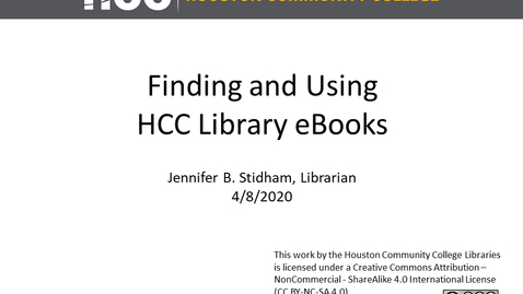 Thumbnail for Finding and Using HCC Library eBooks