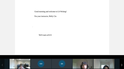 Thumbnail for entry Writing L4 First Day Introduction.mp4