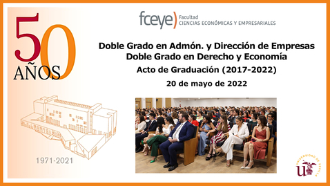 Miniatura para DOBLE GRADO EN ADMINISTRACIÓN Y DIRECCIÓN DE EMPRESAS Y DOBLE GRADO EN DERECHO Y ECONOMÍA. ACTO DE GRADUACIÓN - 20 MAY 2022