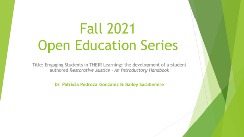 Thumbnail for Open Education Series - Dr. Patricia Pedroza Gonzalez &amp; Bailey Saddlemire
