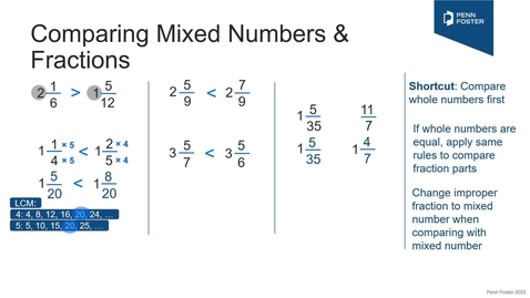 Thumbnail for Comparing Mixed Numbers &amp; Fractions