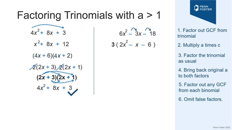 Thumbnail for Factoring Trinomials with &quot;a&quot; Greater Than 1 Using The &quot;ac&quot; Method
