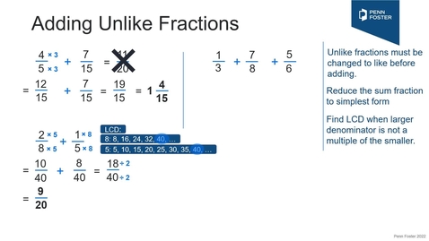 Thumbnail for Adding Unlike Fractions &amp; Mixed Numbers