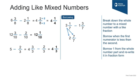 Thumbnail for Subtracting Like Fractions &amp; Mixed Numbers