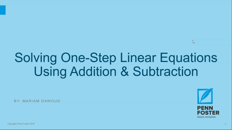 Thumbnail for Solving One Step Linear Equations using Addition &amp; Subtraction