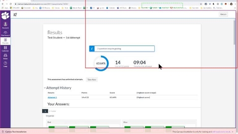 Thumbnail for Results Page Scrolling - Canvas New Quizzing - NVDA FireFox Chrome