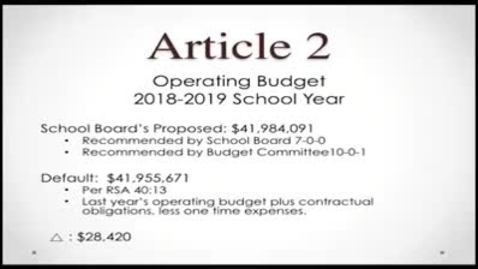 Thumbnail for School District Warrant Article 2 - 2018