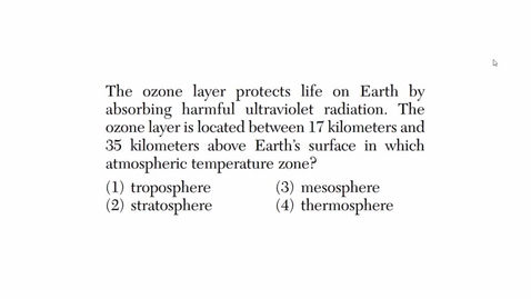 Thumbnail for Earth Science: June 2015 - Question 8