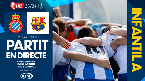 Thumbnail for entry 🔴 LIVE | ⚽️ RCD Espanyol Infantil A  🆚 FC Barcelona | J18 | Div. Honor Inf. | #EspanyolMEDIA