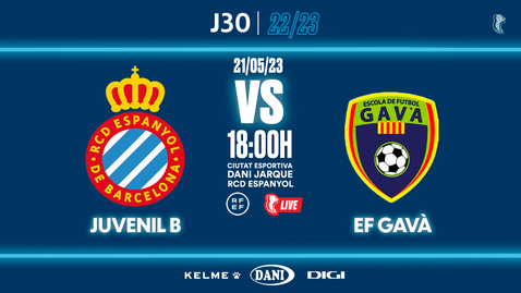 Miniatura para la entrada 🔴 #EspanyolMEDIA | ⚽️ RCDE Juvenil B 🆚 EF Gavà | J30 | Divisió d’Honor Juvenil 