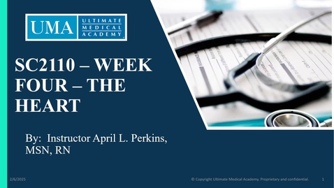 Thumbnail for SC2110 WEEK FOUR SLIDES - THE HEART - INSTRUCTOR PERKINS