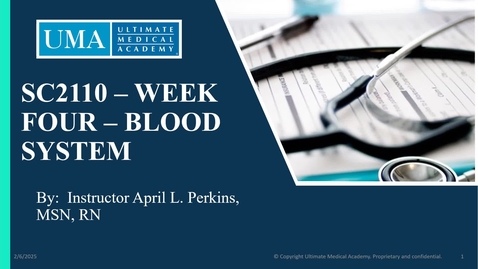 Thumbnail for SC2110 WEEK FOUR SLIDES - BLOOD SYSTEM OVERVIEW - INSTRUCTOR PERKINS (1)