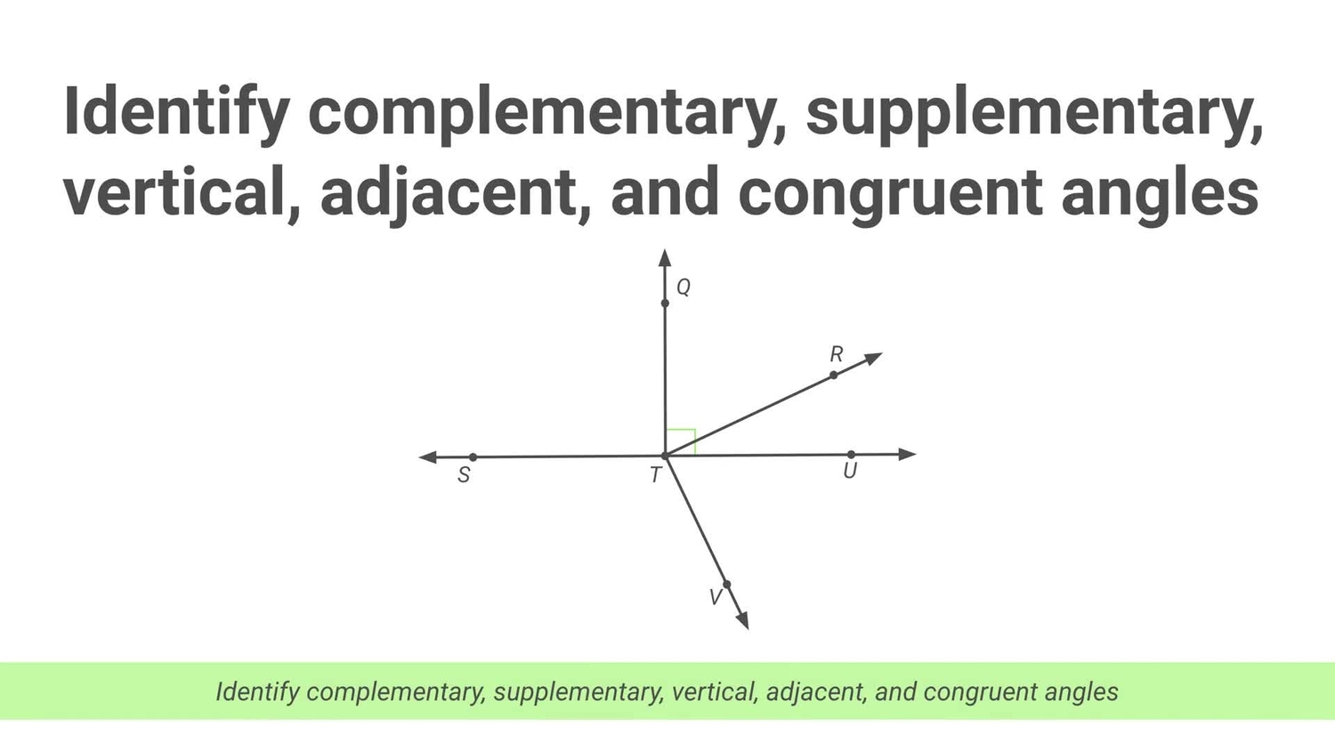 Identify complementary, supplementary, vertical, and adjacent angles