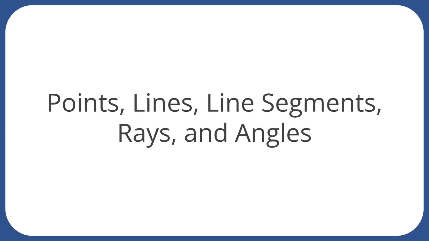 Points, lines, line segments, rays, and angles