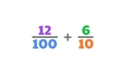 Thumbnail for Add fractions: denominators 10 and 100 video