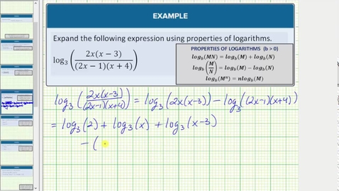Thumbnail for Expand Logarithms Using Properties of Logarithms (Expressions)