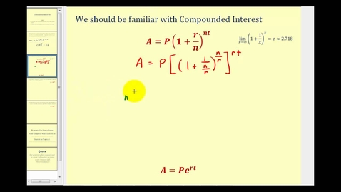 Thumbnail for Continuous Interest Formula - Derivation
