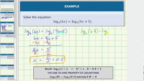 Thumbnail for Solve a Log Equation with Two Logs Equal to Each Other