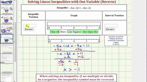 Thumbnail for Solve a Linear Inequality in One Variable (ax+b less than cx+d) Reverse