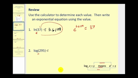 Thumbnail for Logarithms:  Change of Base Formula