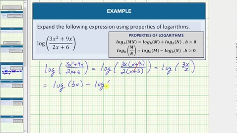 Thumbnail for Expand Logarithms Using Properties of Logarithms Rule and Factoring