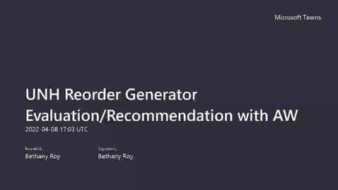 Thumbnail for UNH Reorder Generator Evaluation &amp; Recommendation by AssetWorks