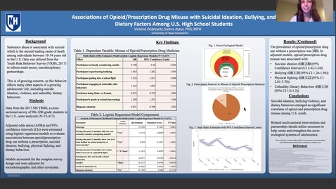 Thumbnail for Associations of Opioid/Prescription Drug Misuse with Suicidal Ideation, Bullying, and Dietary Factors Among U.S. High School Students