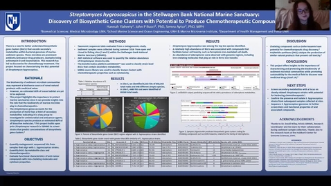 Thumbnail for entry Streptomyces hygroscopicus in the Stellwagen Bank National Marine Sanctuary: Discovery of Biosynthetic Gene Clusters with Potential to Produce Chemotherapeutic Compounds