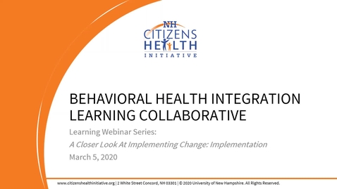 Thumbnail for BHI Learning Collaborative Year 5 - A Closer Look at Implementing Change: Implementation