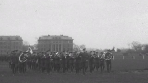 Thumbnail for entry Arrival of the Tank America to campus, ROTC, and demolition of a chimney