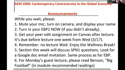 Thumbnail for AEM 2000 Contemporary Controversies in the Global Economy (2021SP) Lecture