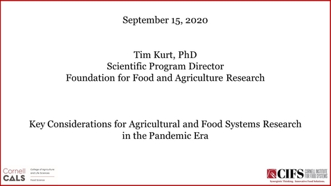 Thumbnail for The 2020 Dale E. Bauman Lecture - Timothy Kurt, DVM, Ph.D., - Key Considerations for Agricultural and Food Systems Research in the Pandemic Era