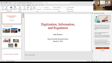 Thumbnail for 2023 - 2024 Dyson Faculty Monthly Brownbag Research Seminar - Imke Reimers March 8, 2024