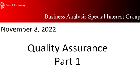 Thumbnail for BA Overview 8 - Quality Assurance Part 1
