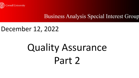Thumbnail for BA Overview 9 - Quality Assurance Part 2